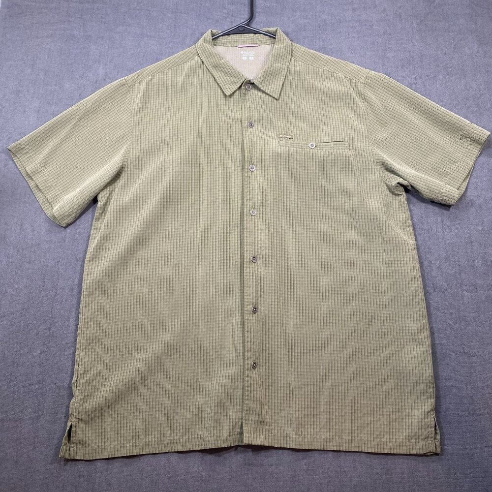 Columbia Mens Green Plaid Short-Sleeve Button-Up Shirt L Lightweight Modal Blend